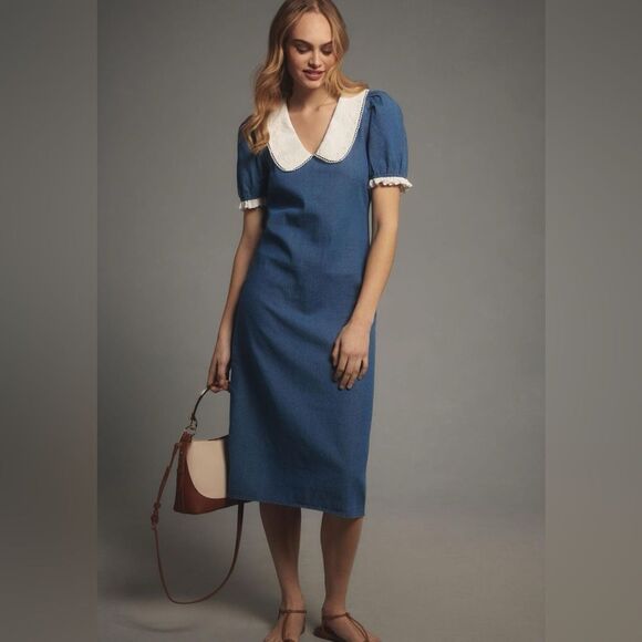 Anthropologie Porridge Denim Collared Slim Midi Dress NWT - Picture 1 of 8